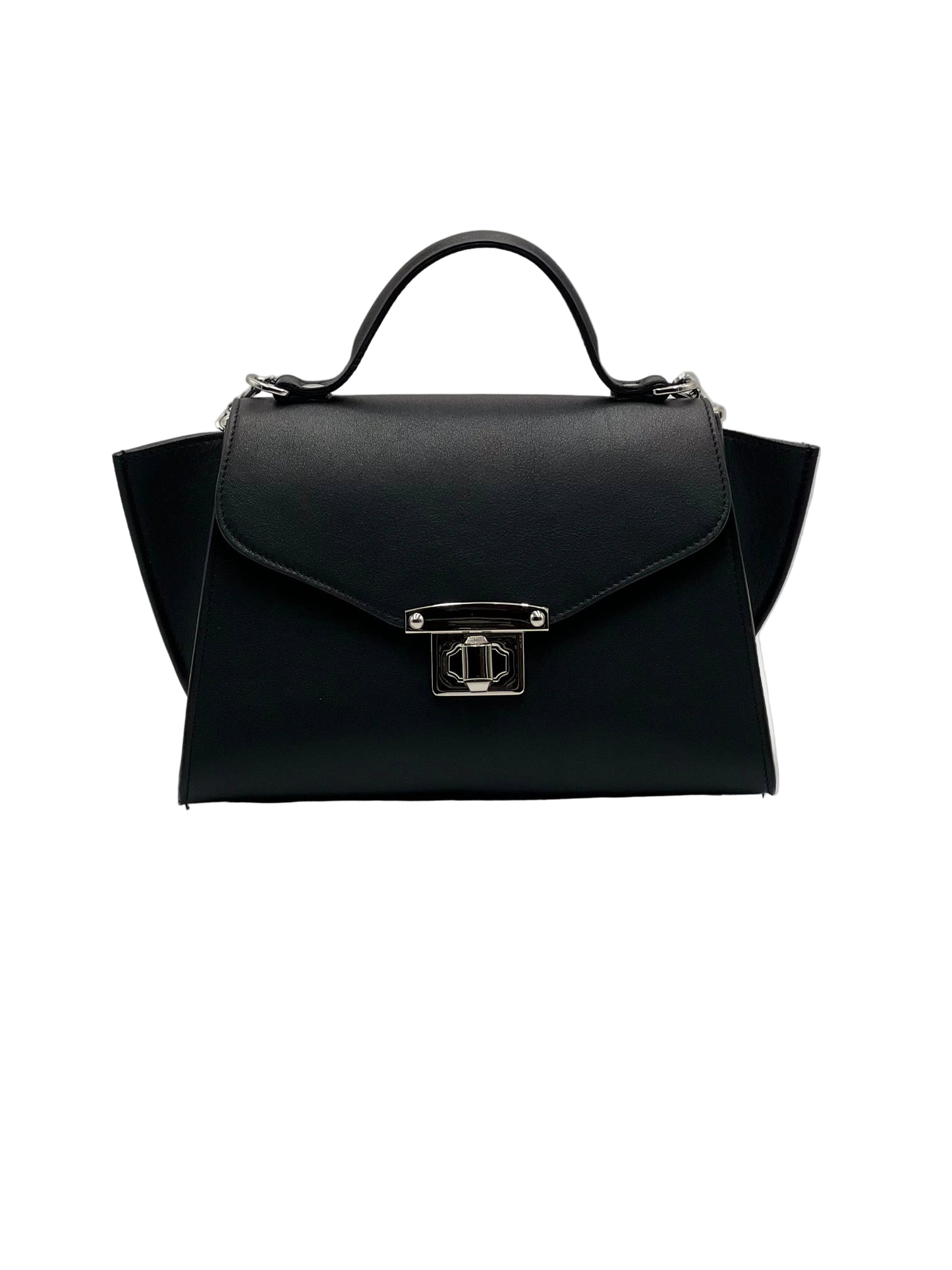AUREA in vitello nero, borsa elegante da donna in vera pelle italiana dal design minimal e leggero.