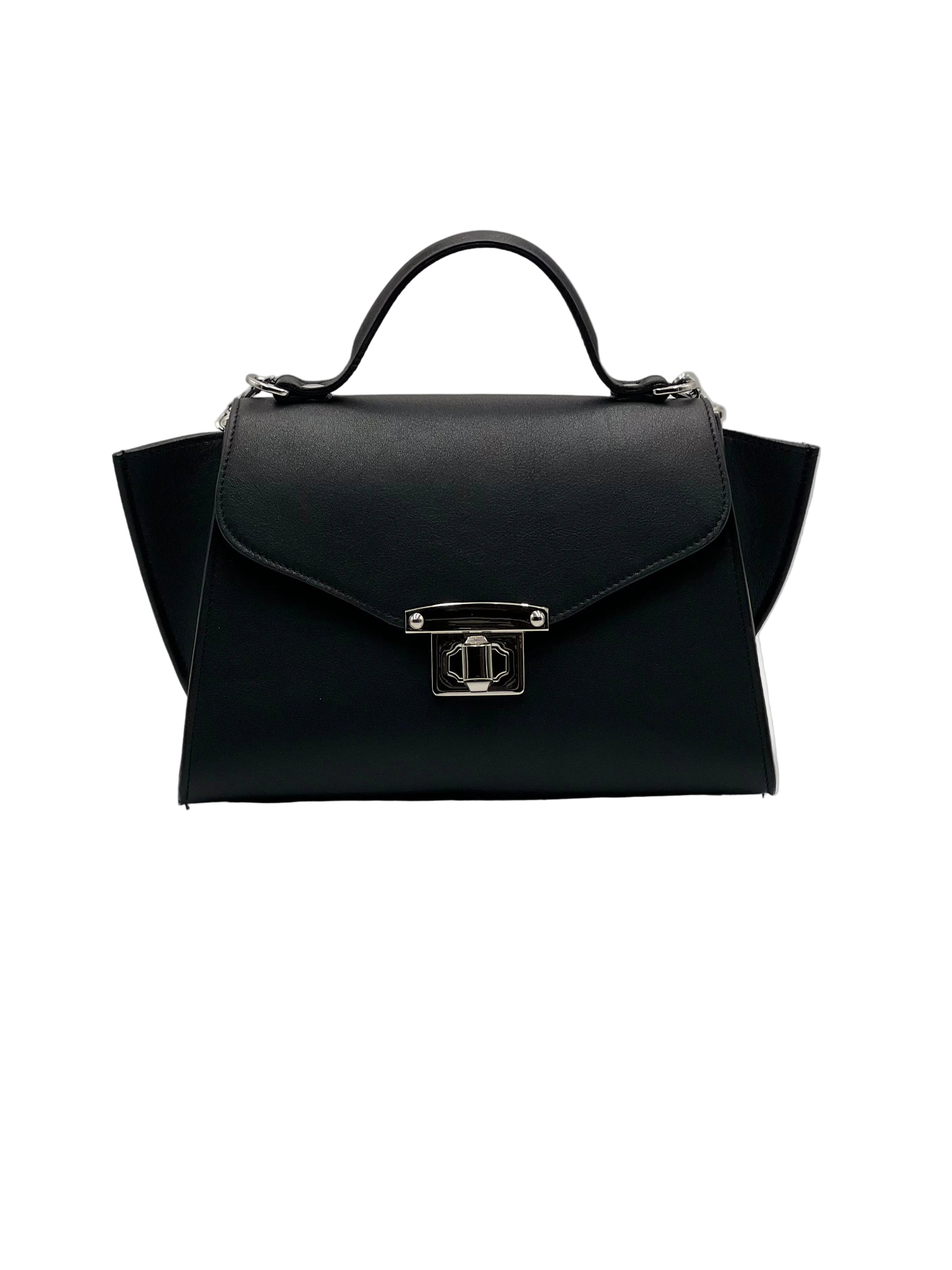 AUREA in vitello nero, borsa elegante da donna in vera pelle italiana dal design minimal e leggero.