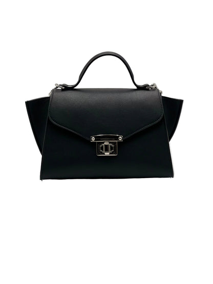 AUREA in vitello nero, borsa elegante da donna in vera pelle italiana dal design minimal e leggero.