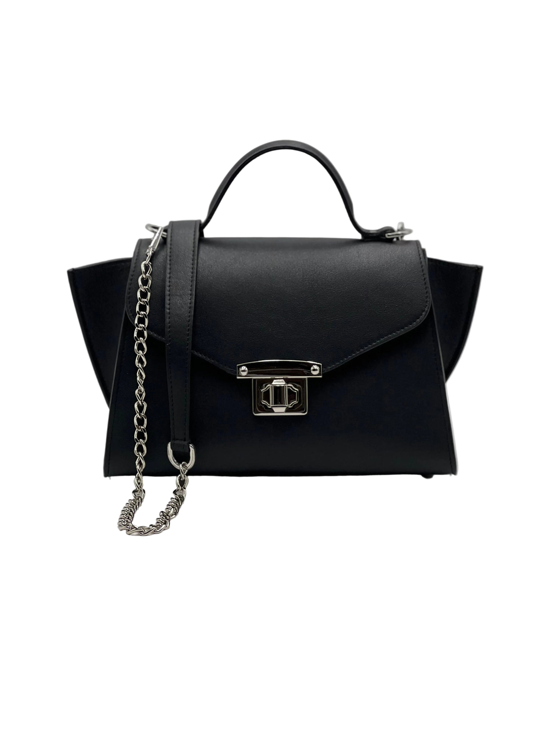 AUREA in vitello nero, borsa elegante da donna in vera pelle italiana dal design minimal e leggero.