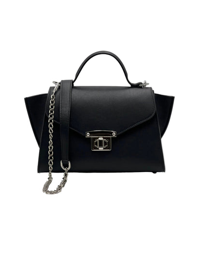 AUREA in vitello nero, borsa elegante da donna in vera pelle italiana dal design minimal e leggero.