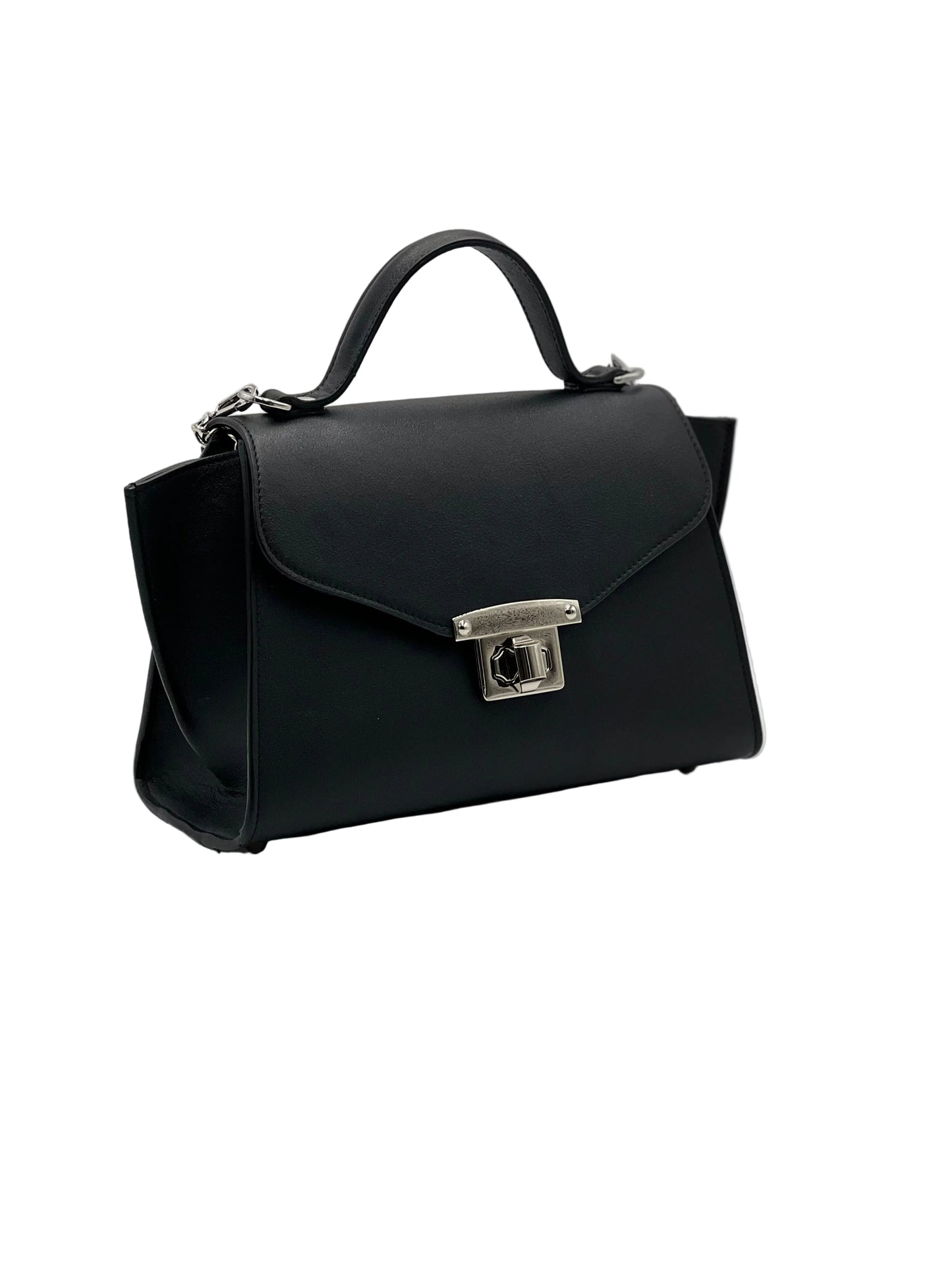 AUREA in vitello nero, borsa elegante da donna in vera pelle italiana dal design minimal e leggero.