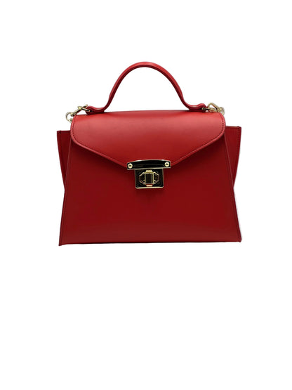 AUREA in vitello rosso, borsa elegante da donna in vera pelle italiana dal design minimal e leggero.