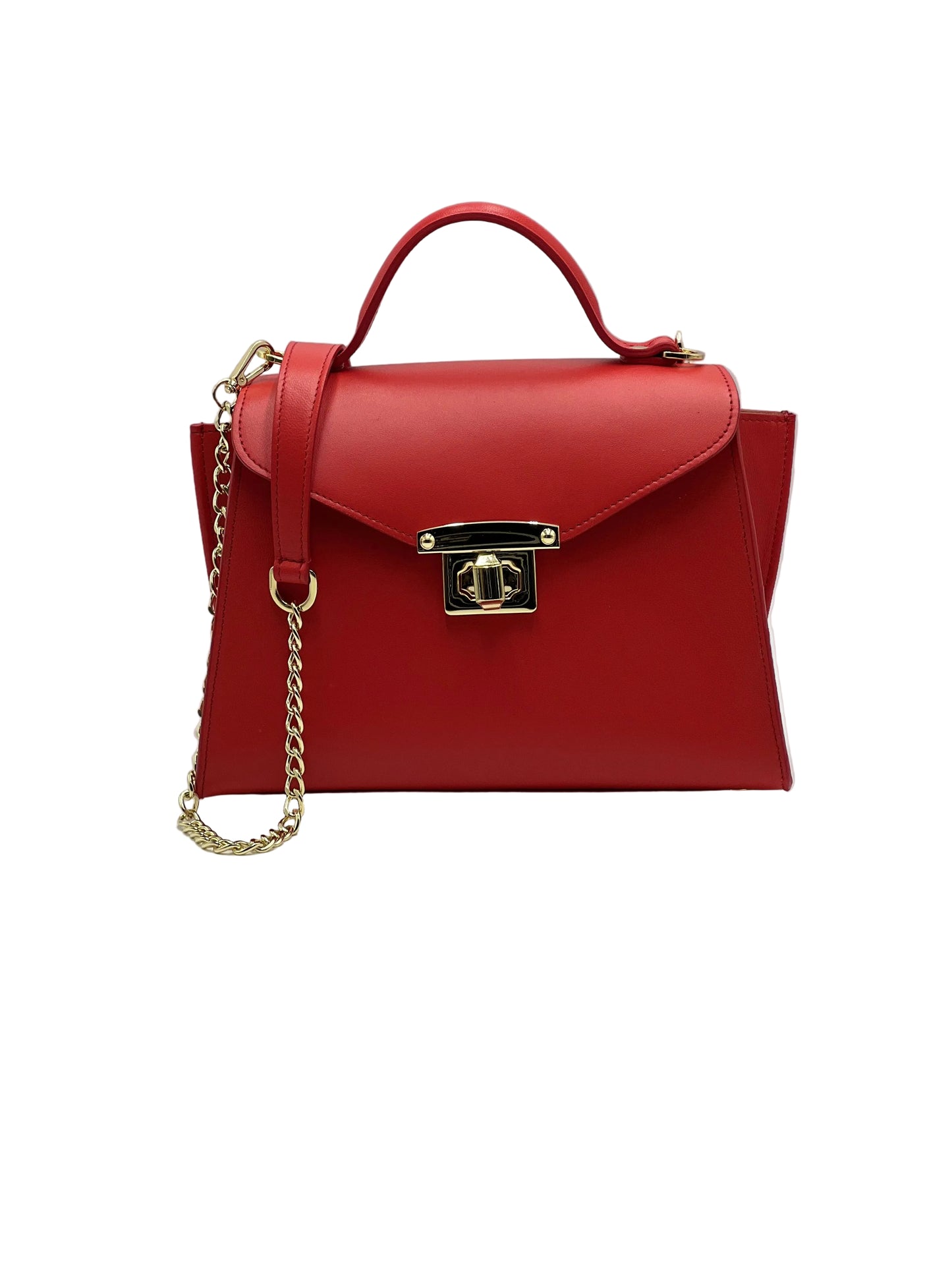 AUREA in vitello rosso, borsa elegante da donna in vera pelle italiana dal design minimal e leggero.