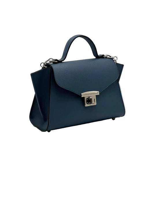 AUREA in vitello indaco, borsa elegante da donna in vera pelle italiana dal design minimal e leggero.