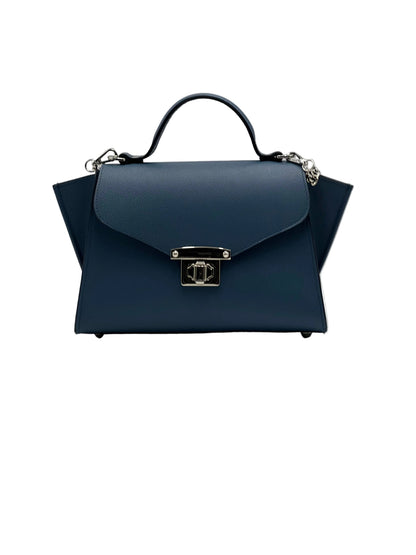 AUREA in vitello indaco, borsa elegante da donna in vera pelle italiana dal design minimal e leggero.