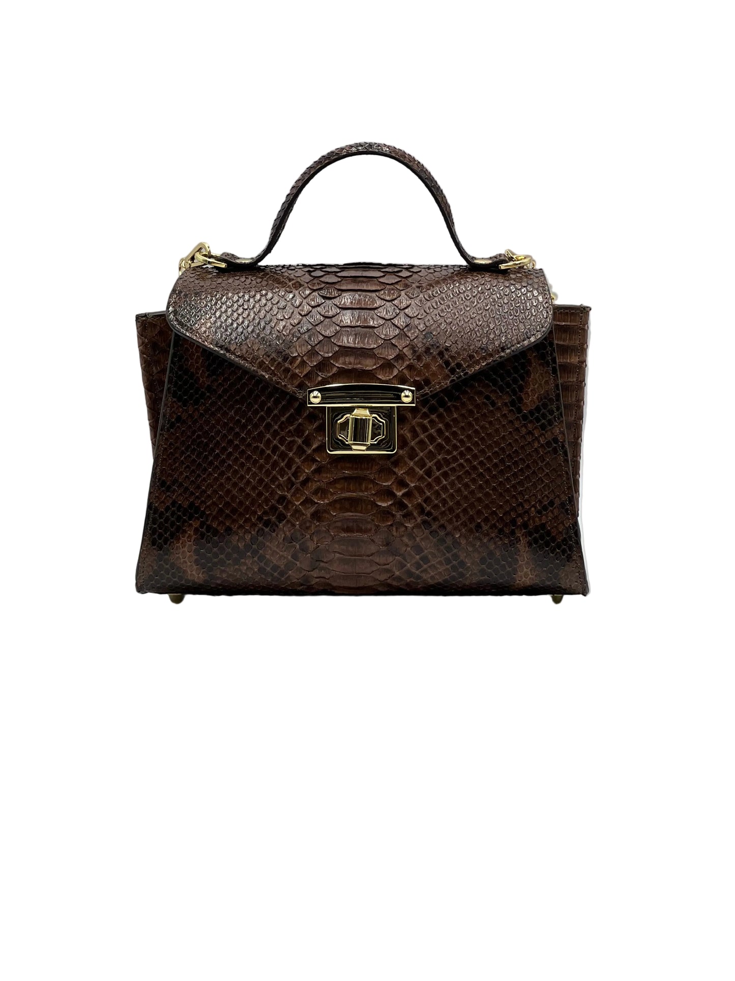 AUREA in pitone marrone, borsa elegante da donna in pelle effetto pitone dal design minimal e sofisticato.