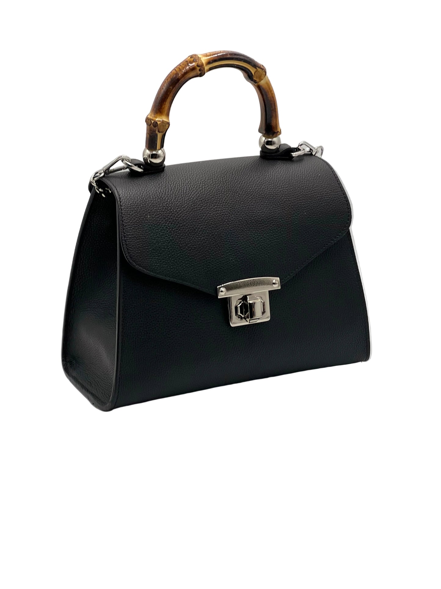 TOTEM in vitello nero, borsa da donna in vera pelle italiana dal design elegante, capiente e leggero.