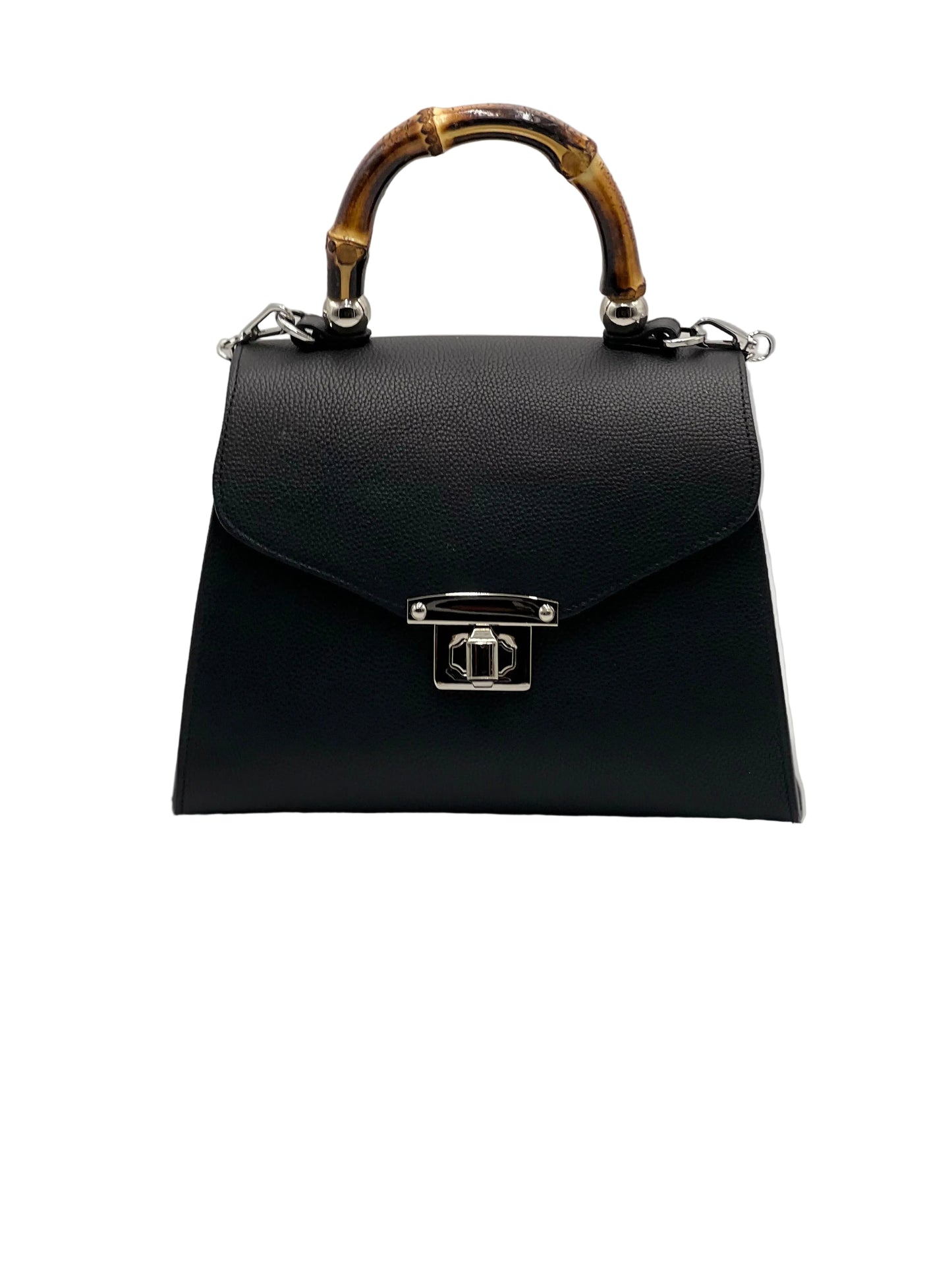 TOTEM in vitello nero, borsa da donna in vera pelle italiana dal design elegante, capiente e leggero.