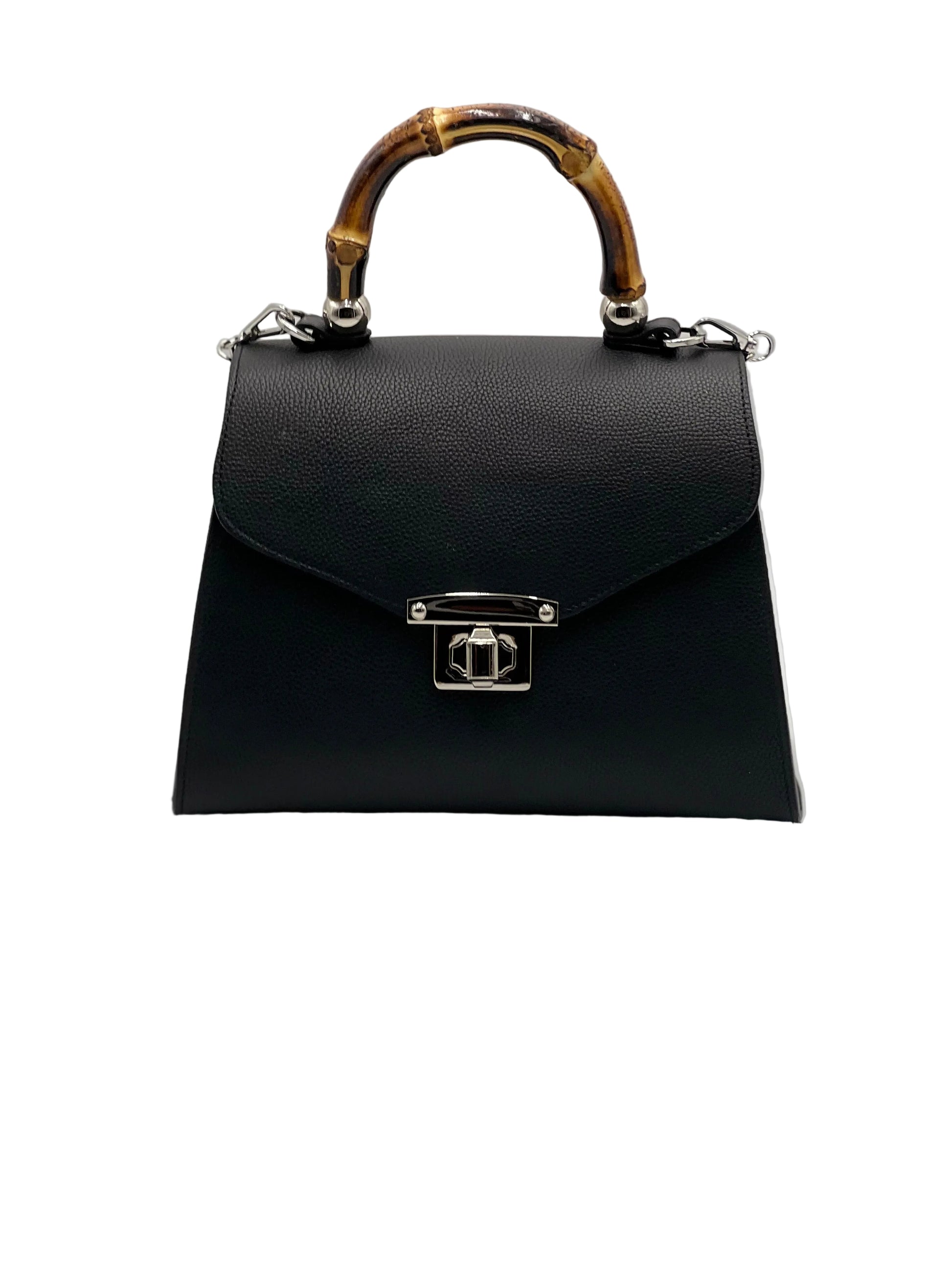 TOTEM in vitello nero, borsa da donna in vera pelle italiana dal design elegante, capiente e leggero.