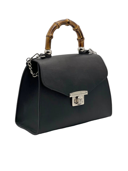 TOTEM in vitello nero liscio, borsa da donna in vera pelle italiana dal design elegante, moderno e raffinato.