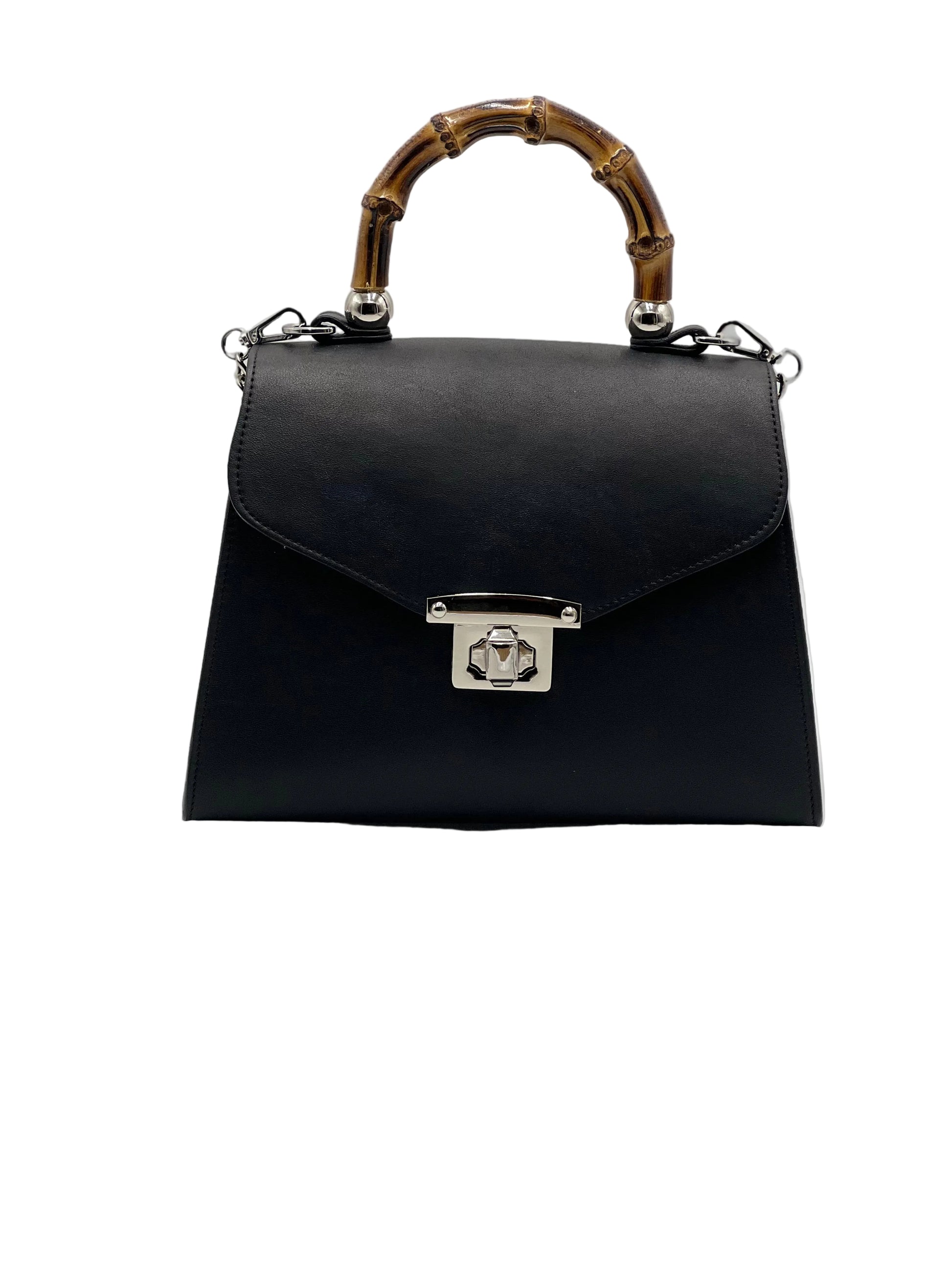 TOTEM in vitello nero liscio, borsa da donna in vera pelle italiana dal design elegante, moderno e raffinato.