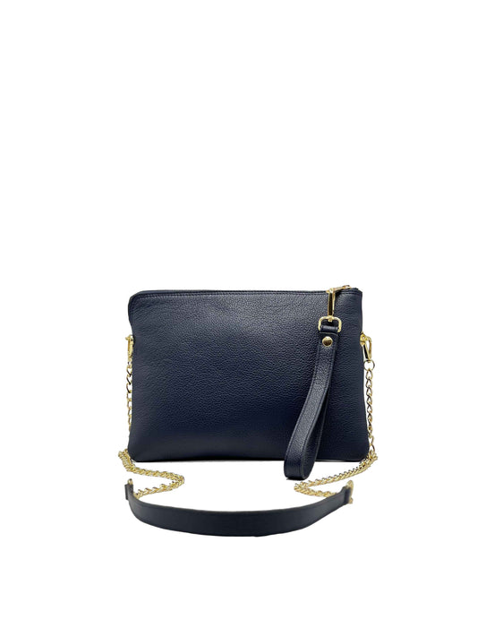 Pochette Donna con Tracolla in Vitello Martellato Blu Navy