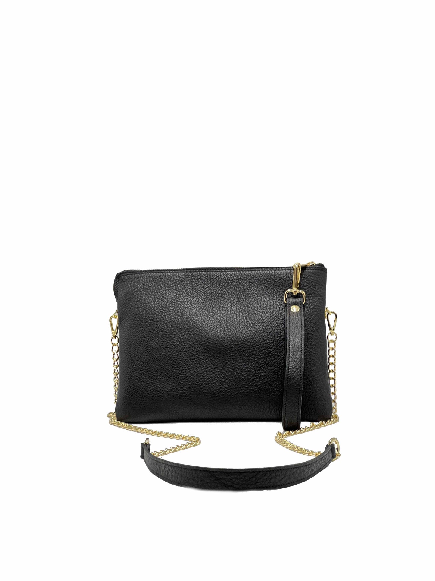 Pochette Donna con Tracolla in Vitello Martellato Nero